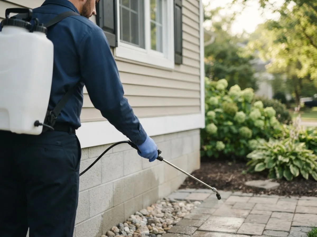 Pest control technician inspecting a home in Jamesville, VA
